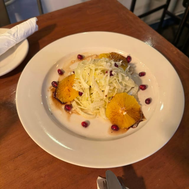 Insalata Di Finocchio, Arancio, Melograno, Saba e Pecorino Sardo.